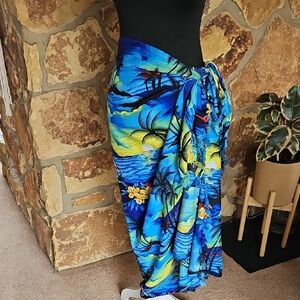 Tropical Vibrant Island Theme Sarong  Beach‎ CoverUp With Tasseled Ends